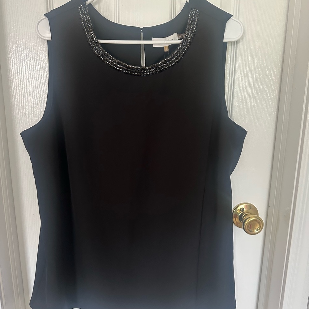 Calvin Klein Black Sleeveless Blouse with Silver Trim